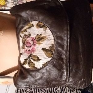 Rare One of a Kind True Vintage 1970 leather and needlepoint purse handbag.